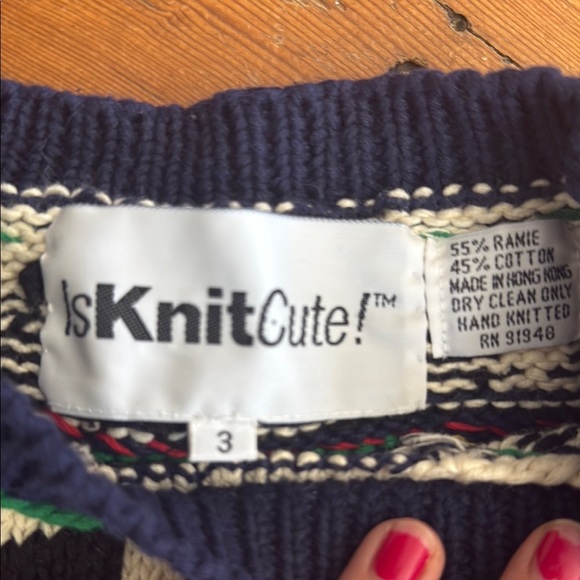 ISKNITCUTE! Is Knit Cute Vintage Noah's Ark Sweater hand-knit size 3 - Picture 5 of 7